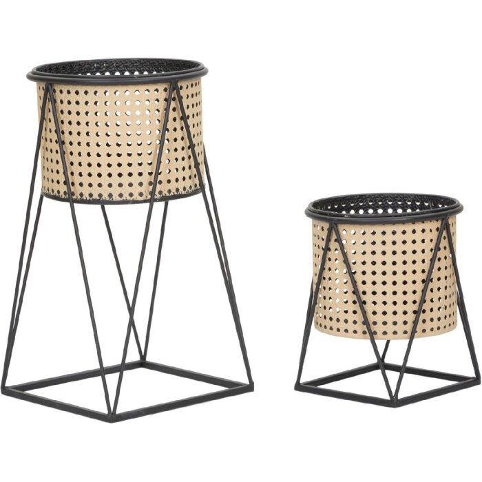 Mauro Ferretti Blumenständer Osaka 2er-Set Ø 21x40 und 19x22 cm schwarz creme