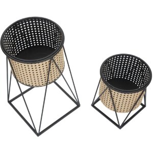 Mauro Ferretti Blumenständer Osaka 2er-Set Ø 21x40 und 19x22 cm schwarz creme