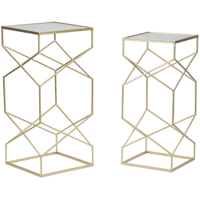Mauro Ferretti Набор приставных столиков Glassy 2шт 31,5x31,5x68 и 28x28x64 см золото