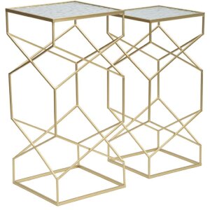 Mauro Ferretti Набор приставных столиков Glassy 2шт 31,5x31,5x68 и 28x28x64 см золото