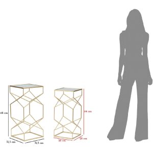 Mauro Ferretti Набор приставных столиков Glassy 2шт 31,5x31,5x68 и 28x28x64 см золото