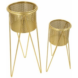 Mauro Ferretti Blumenständer Glat 2er-Set 21x20x46 und 18x18x32 cm gold