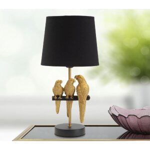 Mauro Ferretti Nachttischlampe Papageien E27 Ø 20x39 cm schwarz gold