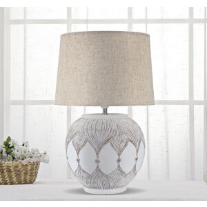 Mauro Ferretti Tischlampe Atene E27 Ø 38x59 cm weiß gewaschen braun