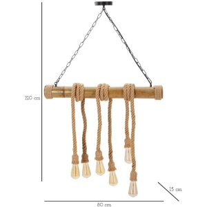 Mauro Ferretti Deckenleuchte Bambusseil 6-flammig E27 80x15x120 cm braun