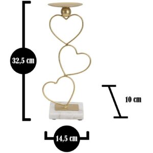 Mauro Ferretti Kerzenhalter Herzen 14,5x10x32,5 cm goldfarben weiß