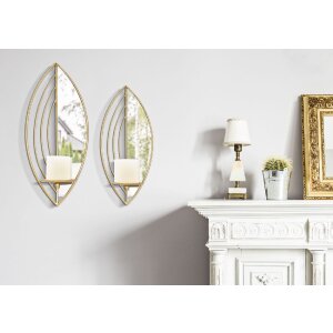 Mauro Ferretti Wandkerzenhalter Blatt – 2er-Set 18x13x41 cm & 15x13x35 cm gold