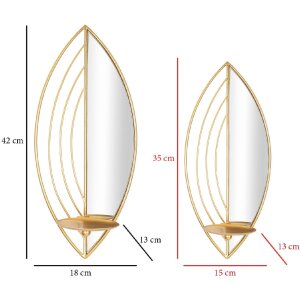 Mauro Ferretti Wandkerzenhalter Blatt – 2er-Set 18x13x41 cm & 15x13x35 cm gold