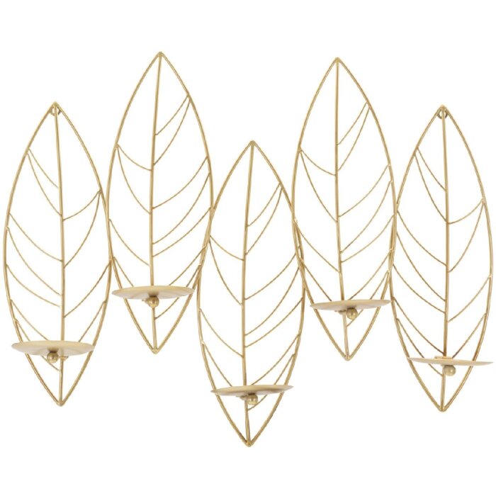 Mauro Ferretti Wandkerzenhalter Blatt für 5 Kerzen 66x14x56 cm gold