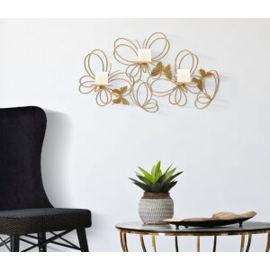 Mauro Ferretti Настенный подсвечник Бабочки 3-х пламенный 61x12x34 см золотой