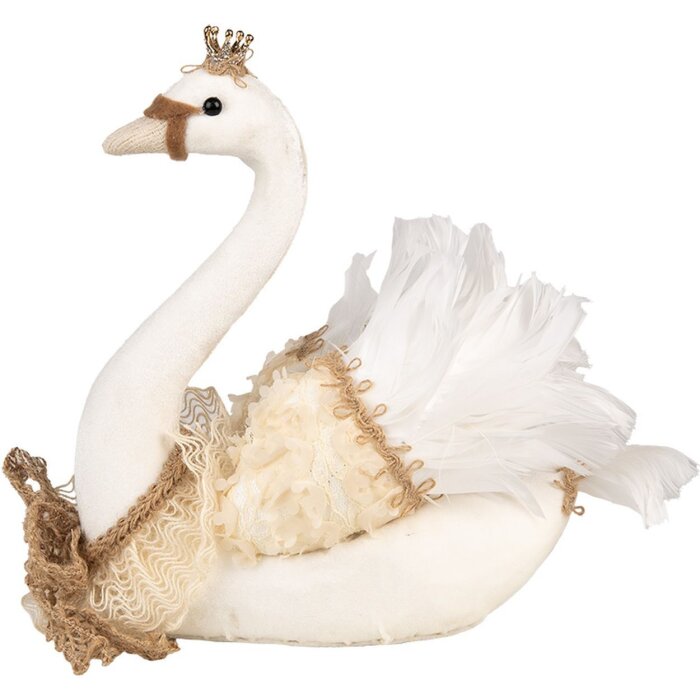 Clayre & Eef Декоративный лебедь бело-бежевый 28x14x28 см Романтический текстиль пластик