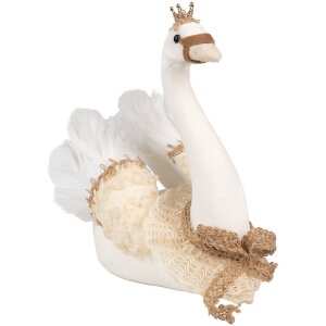 Clayre & Eef Декоративный лебедь бело-бежевый 28x14x28 см Романтический текстиль пластик