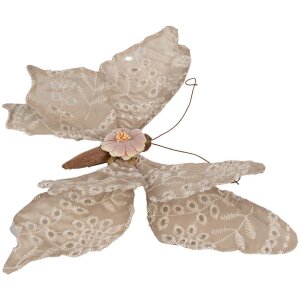 Clayre & Eef Декоративная бабочка бежевая 28x4x22 см Стиль кантри с вышивкой