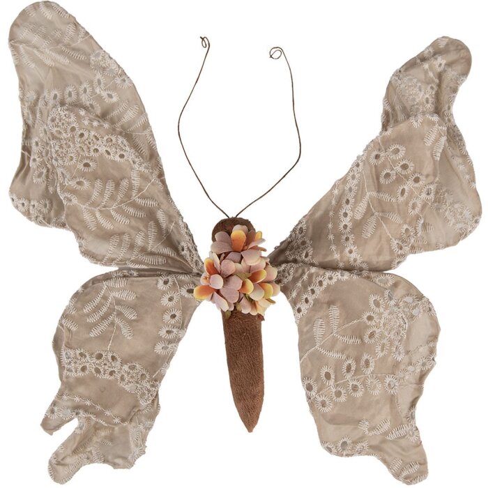 Clayre & Eef Декоративная бабочка в стиле кантри бежевая 33x6x31 см