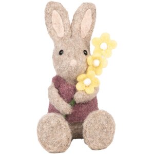 Clayre & Eef Deko-Kaninchen mit Blume Beige Violett...