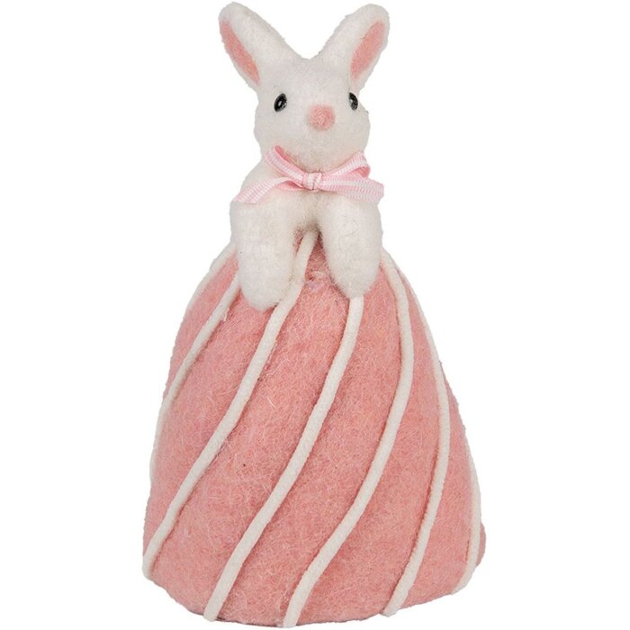 Clayre & Eef Декоративный кролик бело-розовый Ø8x14 см текстиль-пластик в стиле кантри