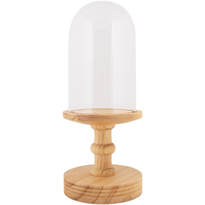 Стеклянная банка-колокол Clayre & Eef на деревянном основании Ø14x34 см прозрачная коричневая в стиле кантри