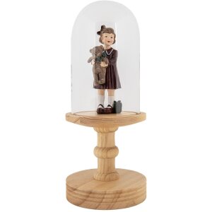 Стеклянная банка-колокол Clayre & Eef на деревянном основании Ø14x34 см прозрачная коричневая в стиле кантри