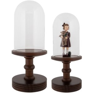 Clayre & Eef Glasglocke Holzsockel Ø14x34cm Transparent Braun Landhausstil