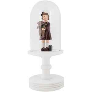 Clayre & Eef Glasglocke Ø14x34cm Weiß Landhausstil mit Holzsockel