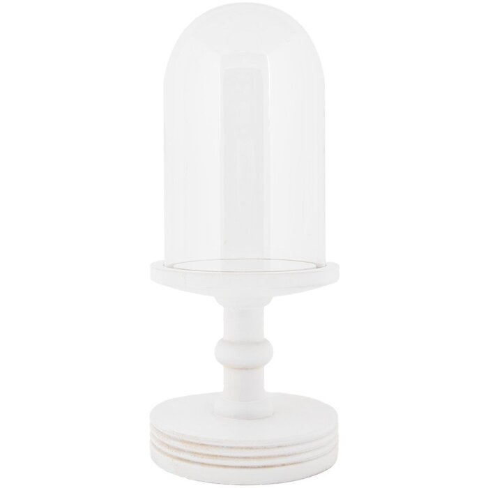 Clayre & Eef Glasglocke Ø17x40cm Weiß Glas Holz Landhausstil Dekohaube