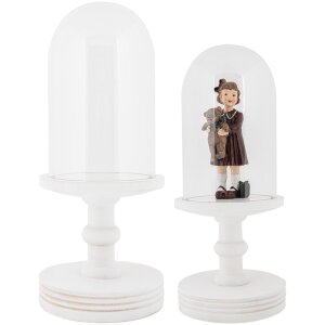 Clayre & Eef Glasglocke Ø17x40cm Weiß Glas Holz Landhausstil Dekohaube