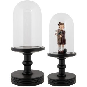 Clayre & Eef Стеклянная банка-колокол Ø17x40 см Прозрачная с черным деревянным основанием