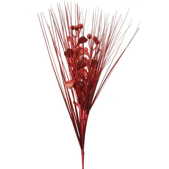 Clayre & Eef Deko-Zweig Rot 78 cm Glitzer Kunstpflanze für festliche Deko