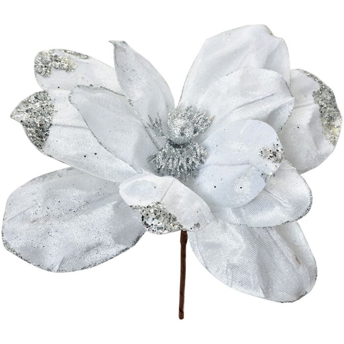 Clayre & Eef 66159 Weihnachtsdeko Blume Weiß Silber Ø 25 cm Kunststoff