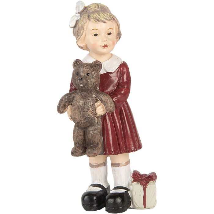 Clayre & Eef Украшение Ребенок с плюшевым мишкой красно-коричневое 6x4x13 см