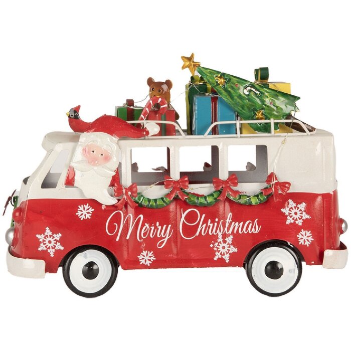 Clayre & Eef 6Y5855 Модель автобуса светодиодная красно-белая 31x15x21 см на батарейках