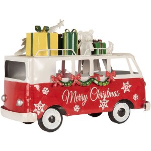 Clayre & Eef 6Y5855 Модель автобуса светодиодная красно-белая 31x15x21 см на батарейках