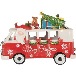 Clayre & Eef 6Y5855 Модель автобуса светодиодная красно-белая 31x15x21 см на батарейках