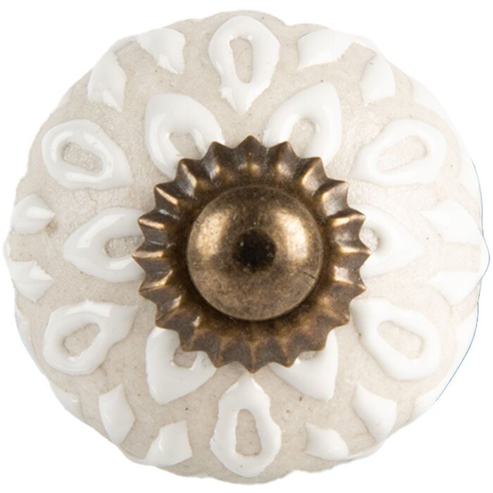 Clayre & Eef Дверная ручка керамическая бело-серая Ø3 см бохо стиль винтажный дизайн