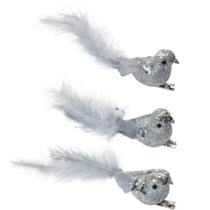 Clayre & Eef 66137 Deko Vogel Set 3 silber mit Federn...