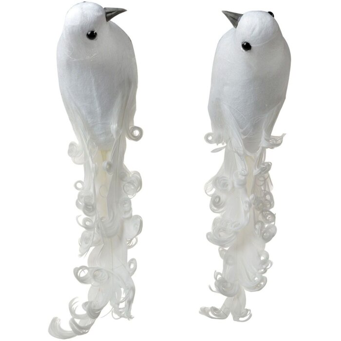 Clayre & Eef Dekorationsvögel Weiß 2er-Set 19x9x10 cm Kunststoff