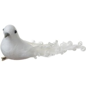 Clayre & Eef Dekorationsvögel Weiß 2er-Set 19x9x10 cm Kunststoff