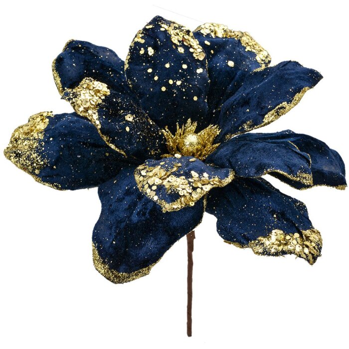 Clayre & Eef 66149 Weihnachtsdeko Blume Blau Gold Ø24x27 cm