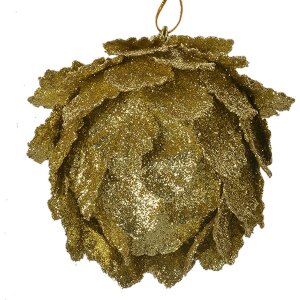 Clayre & Eef Weihnachtsdeko Blume Gold Ø8x8cm 3er-Set Kunststoff Glitzer