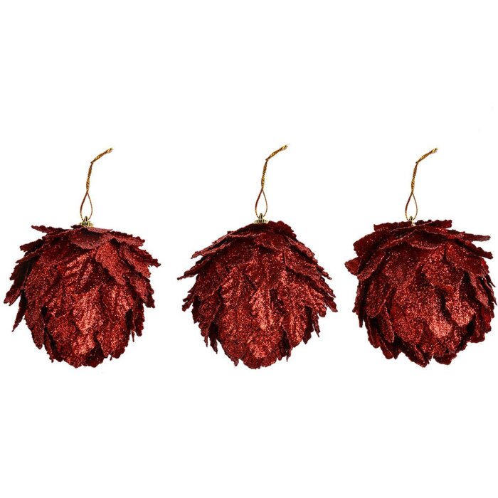 Clayre & Eef Weihnachtsdeko Blume Rot 3er-Set Ø 8x8 cm Kunststoff