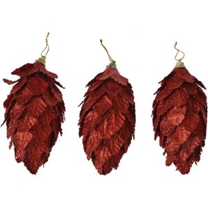 Clayre & Eef Tannenzapfen Set 3tlg Rot Ø7x13cm...