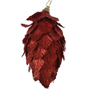 Clayre & Eef Tannenzapfen Set 3tlg Rot Ø7x13cm Weihnachtsdeko Kunststoff