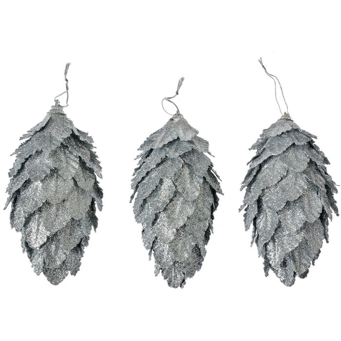 Clayre & Eef 66173ZI Рождественские конусы серебристые Ø7x13 см набор из 3 шт.