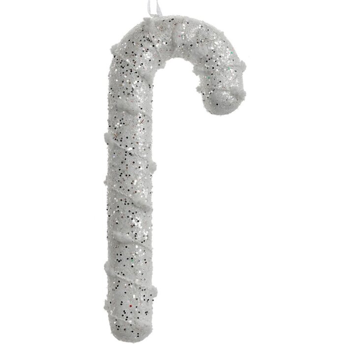 Clayre & Eef 66178 Candy Cane Pendant White 7x2x17 cm Plastic Glitter