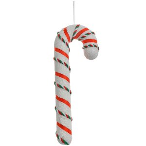 Clayre & Eef Weihnachtsanhänger Zuckerstange Weiß-Rot 26 cm Kunststoff