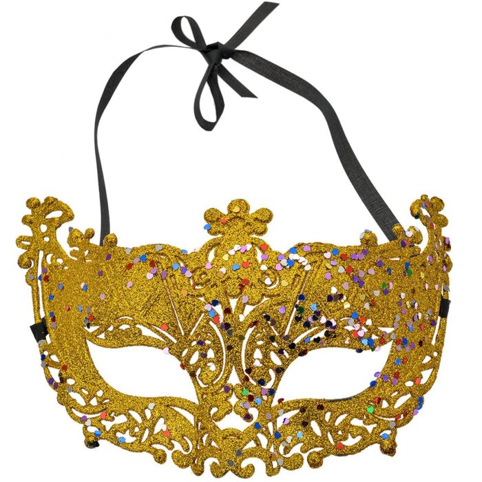 Clayre & Eef 66192 Maske Goldfarbig 18x8x11 cm Polyester Glitzer Maskenball