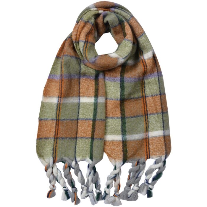 Juleeze JZSC0824GR Schal grün 50x200 cm Karomuster Fransen Synthetik