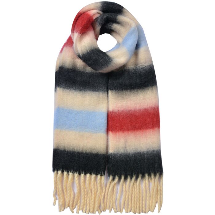 Juleeze JZSC0832R Шарф 37x210 см Красный Синий Бежевый Полосы с бахромой