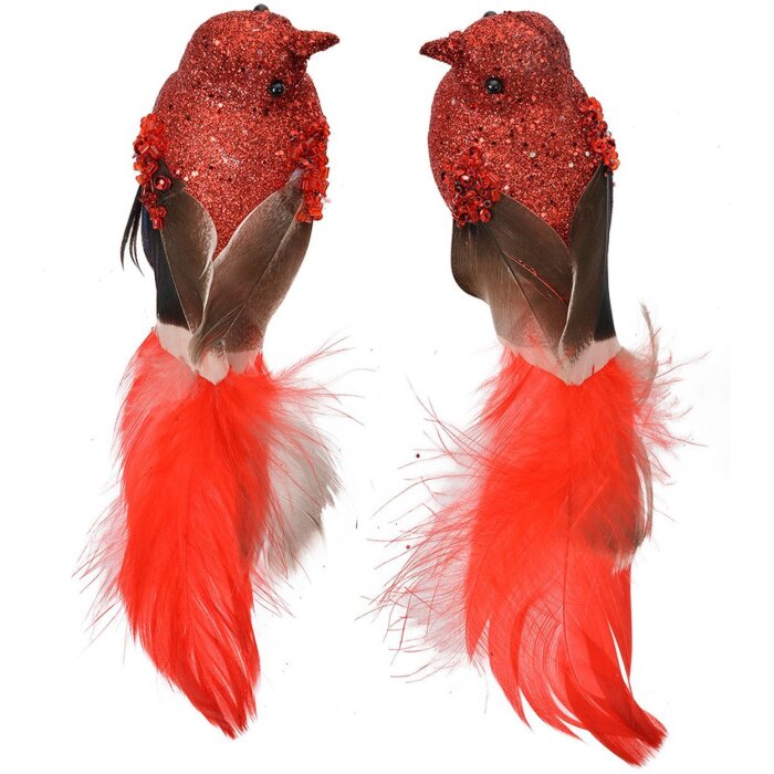 Clayre & Eef 66138 Dekoration Vogel 2er-Set Rot Braun 16x5x5 cm Kunststoff