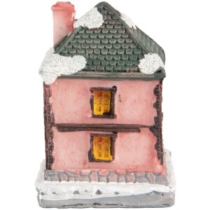 Clayre & Eef 6PR5734 Dekoration Haus mit LED Rosa Grau 4x5x6 cm